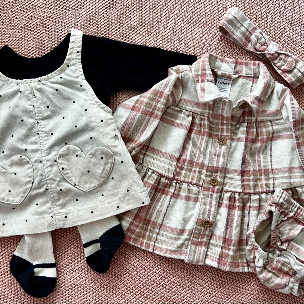 Carter's Pink Plaid and Polka Dot Newborn Sets